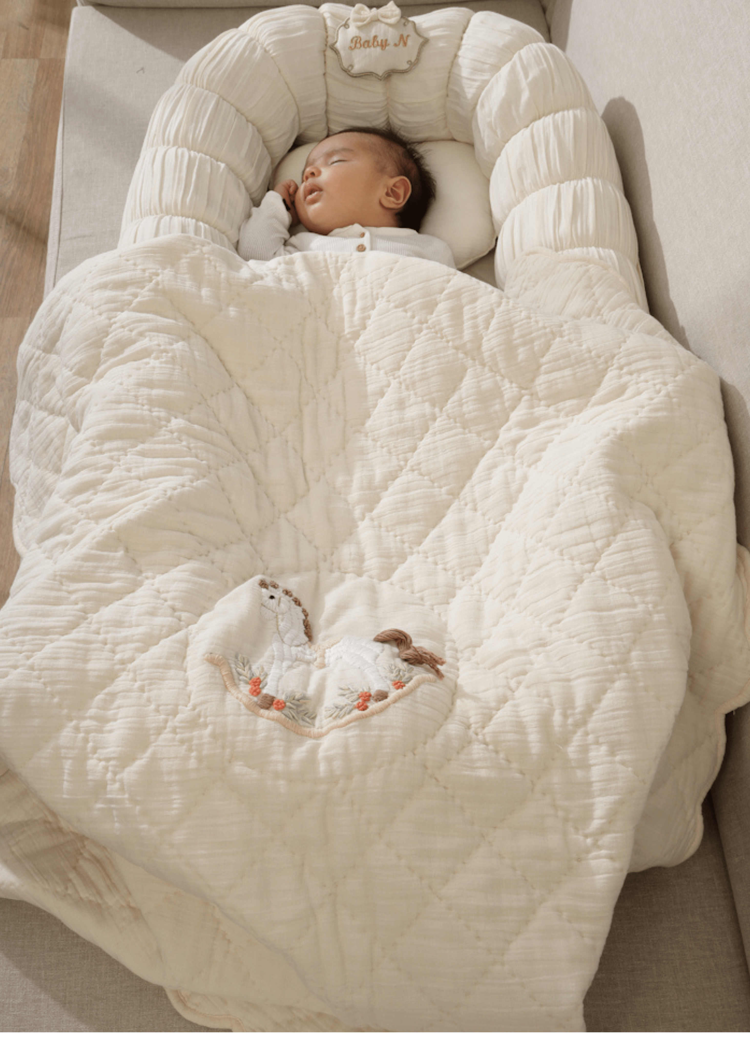 The Sleep Cloud Nest - Ecru + Rocking Horse Baby Blanket